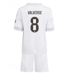 Real Madrid Federico Valverde #8 Jalkapallovaatteet Lasten Kotipeliasu 2025-26 Lyhythihainen (+ Lyhyet housut)